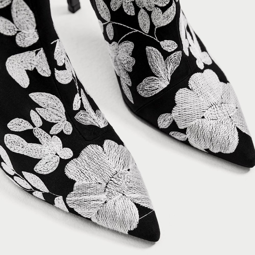 Zara Embroidered High Heel Ankle Boots - Picture 5 of 10